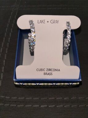 Lake + Gray Silver Cubic Zirconia Hoop Earrings